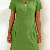 Vestito in lino da donna con taglio ad A e chiusura con zip