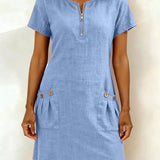 Vestito in lino da donna con taglio ad A e chiusura con zip