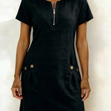 Vestito in lino da donna con taglio ad A e chiusura con zip