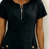 Vestito in lino da donna con taglio ad A e chiusura con zip
