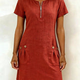Vestito in lino da donna con taglio ad A e chiusura con zip