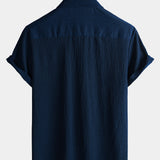 Camicia estiva da uomo in tinta unita con taschino