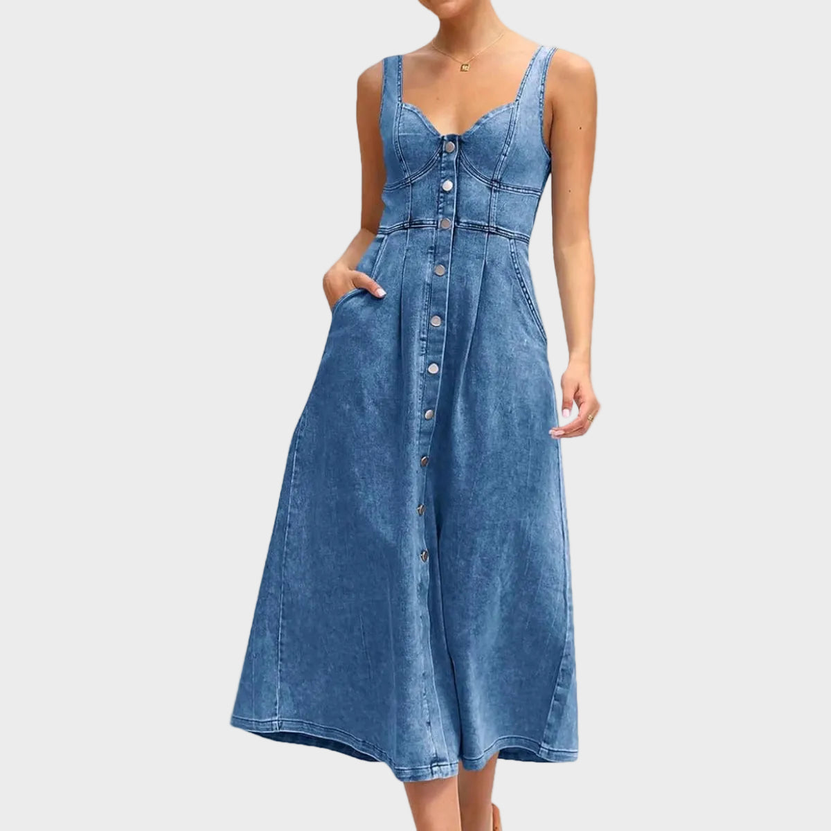 Anita - Abiti classici in denim senza spalline con bottoni frontali