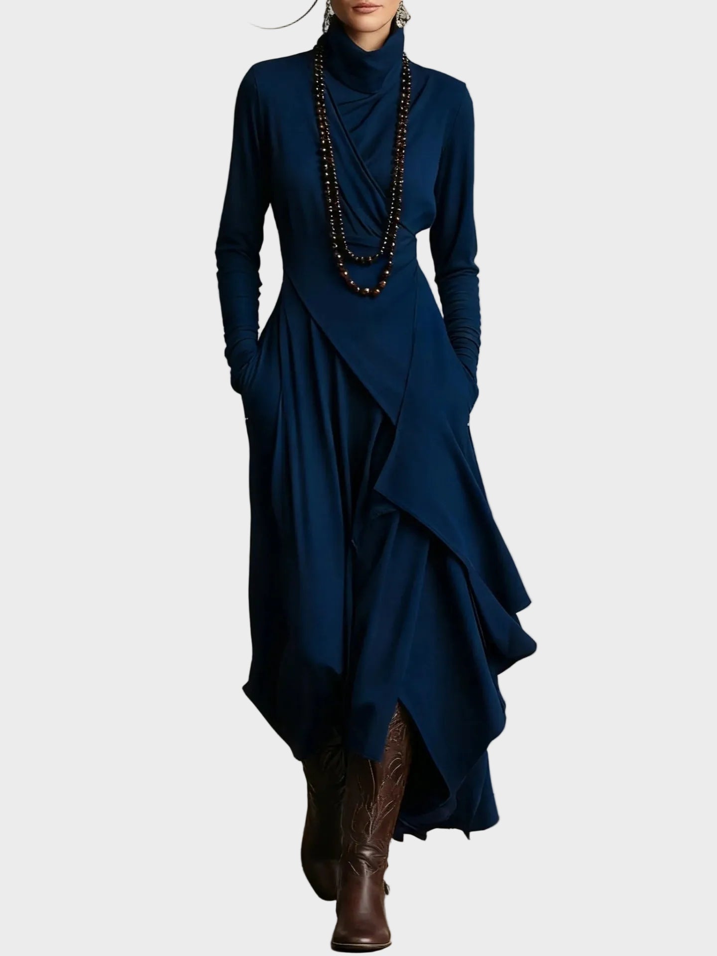 Teresa - Abito lungo asimmetrico in maglia a collo alto