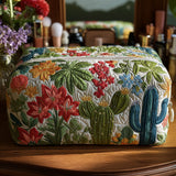 Beauty case trapuntato con grafica di cactus