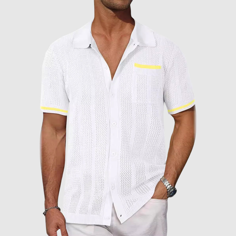Claudio - Camicia con colletto camp a contrasto