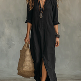 Elena Capri | Abito maxi nero lungo con bottoni