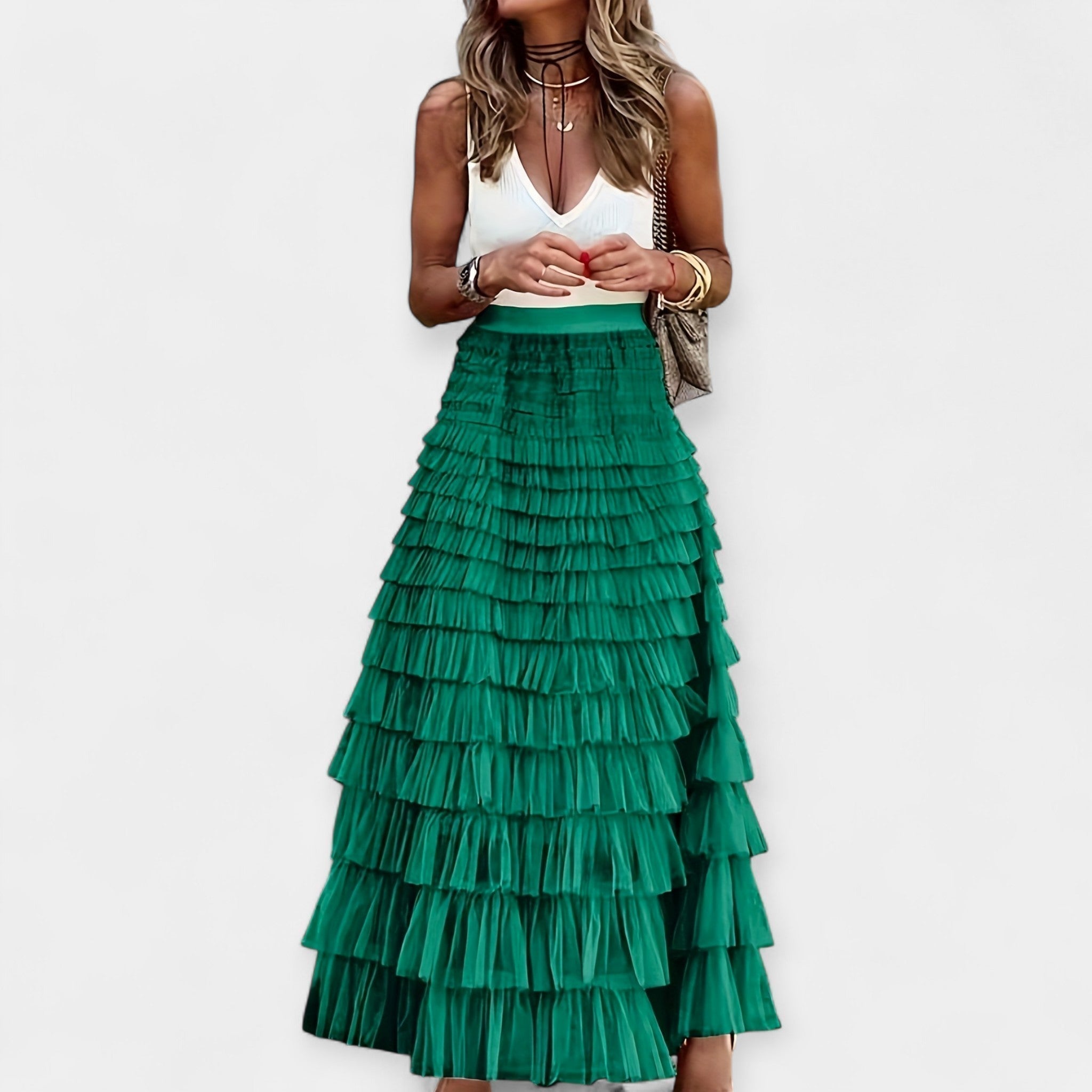 Valeria - Gonna boho con finitura in rete e raso