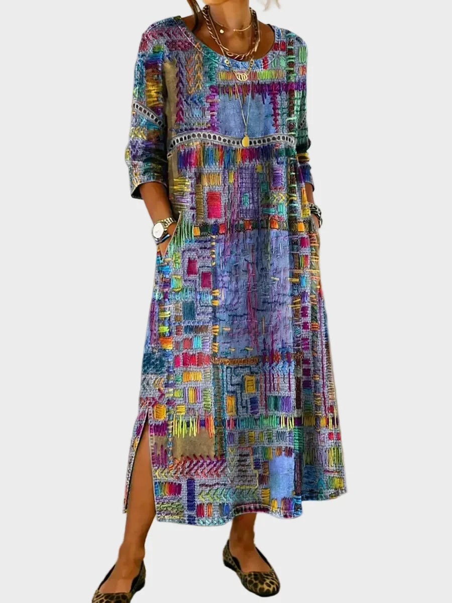 Bettina - Abito in denim con patchwork etnico