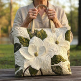 Borsa tote artigianale matelassé - Giglio bianco elegante