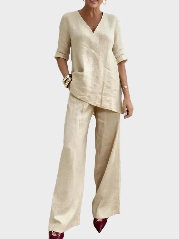 Susanna - Completo due pezzi con top a mezza manica e pantaloni dritti