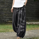 Anna - Pantaloni larghi neri con motivo di bambù