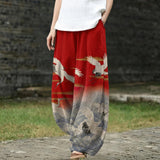 Editta - Pantaloni larghi con uccello rosso