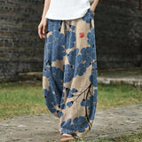 Genoveffa - Pantaloni larghi beige con motivo blu
