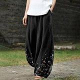 Armida - Pantaloni larghi neri a fiori