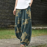 Elodia - Pantaloni larghi blu navy stampati
