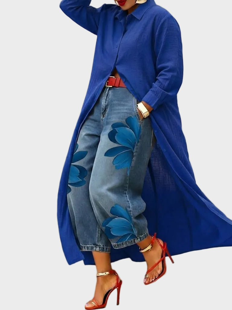 Daniela - Abito in lino e completo in denim a fiori