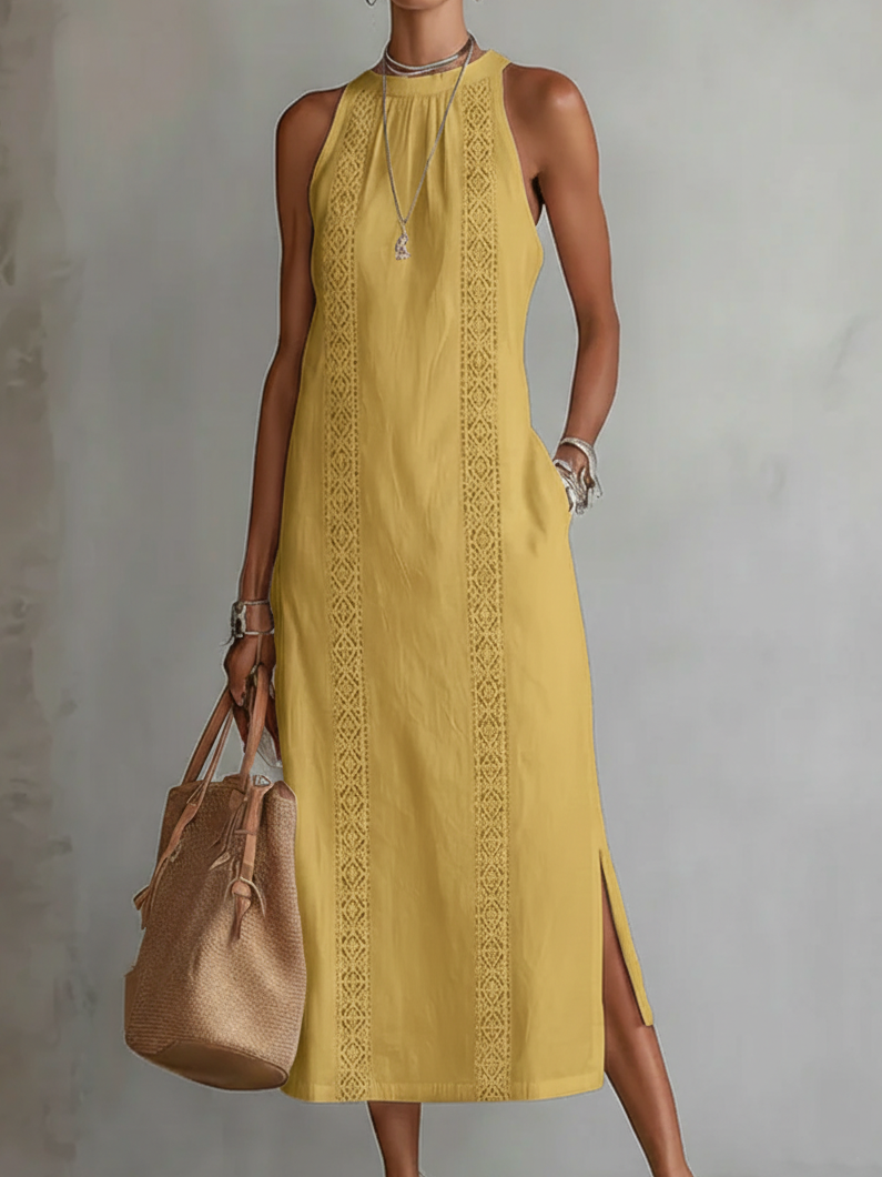 Elena Capri | Abito midi in lino con collo mao