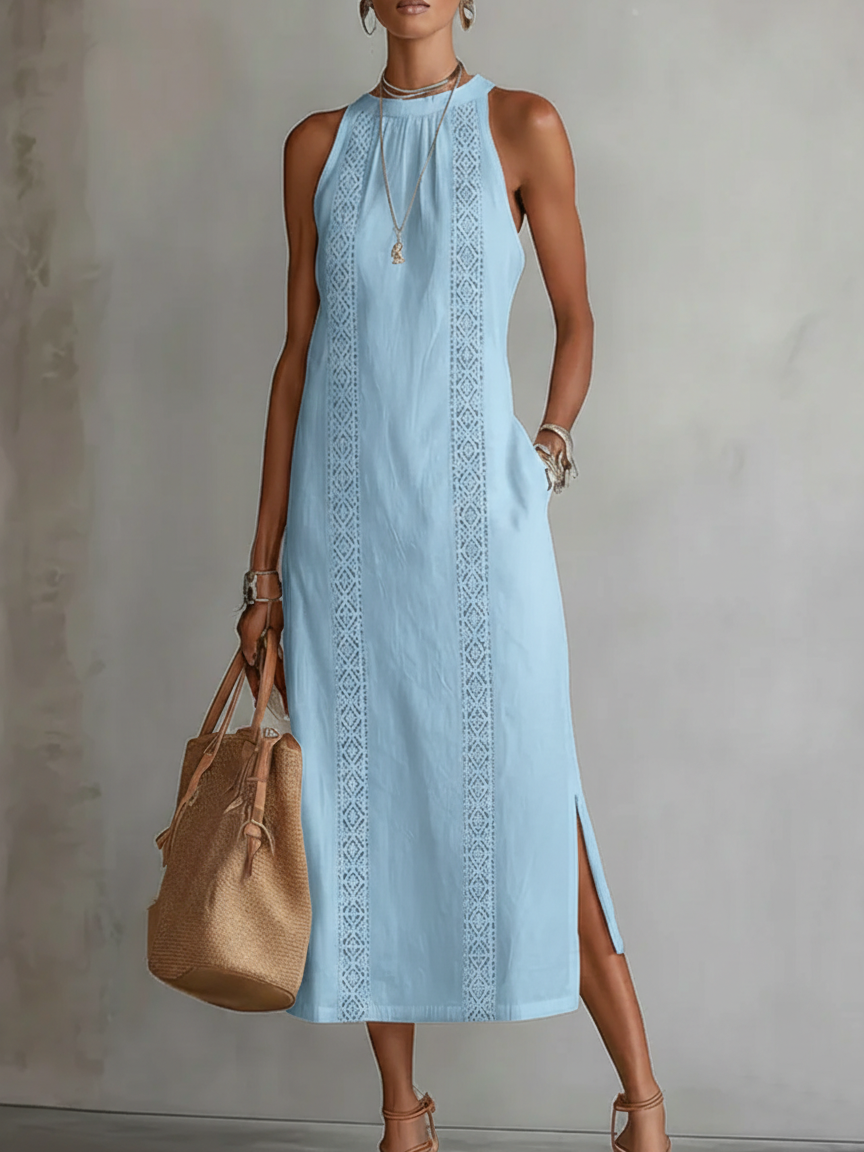 Elena Capri | Abito midi in lino con collo mao