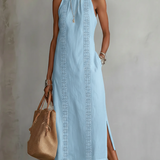 Elena Capri | Abito midi in lino con collo mao