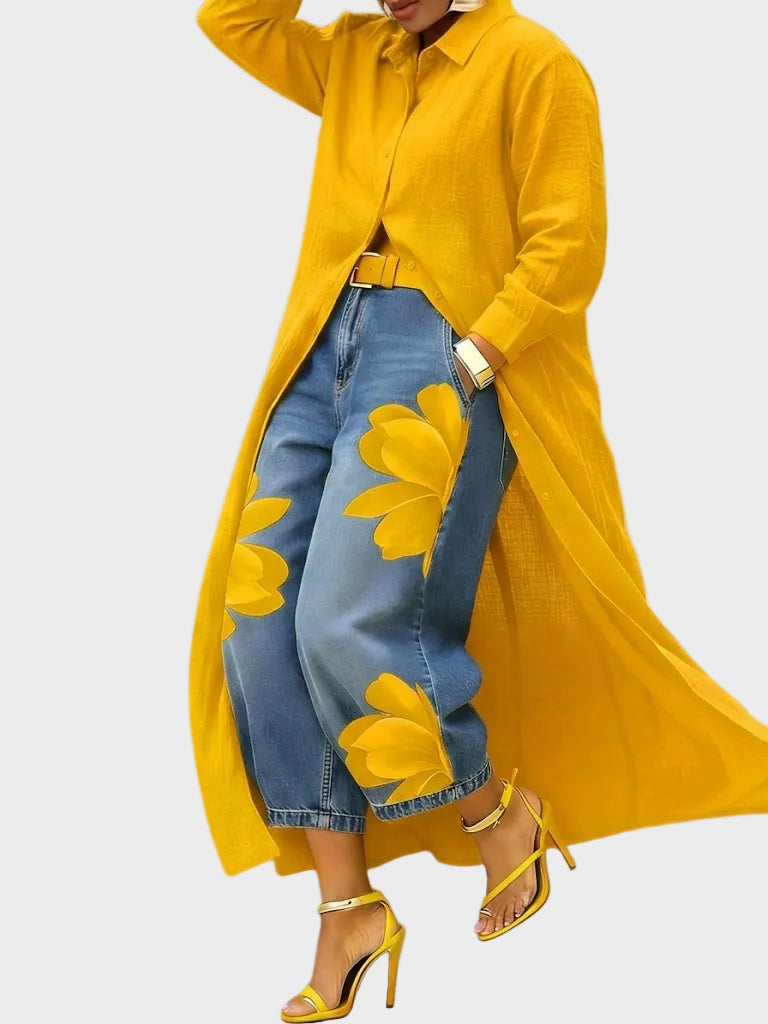 Daniela - Abito in lino e completo in denim a fiori