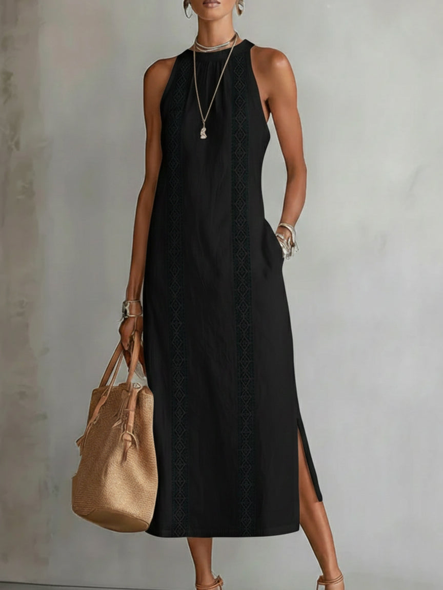 Elena Capri | Abito midi in lino con collo mao