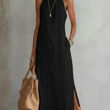 Elena Capri | Abito midi in lino con collo mao