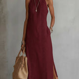 Elena Capri | Abito midi in lino con collo mao