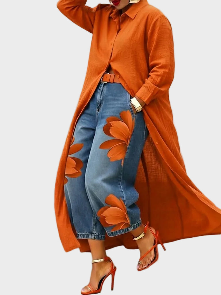 Daniela - Abito in lino e completo in denim a fiori